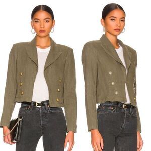 L’AGENCE Dolly cropped olive green military linen blazer jacket small